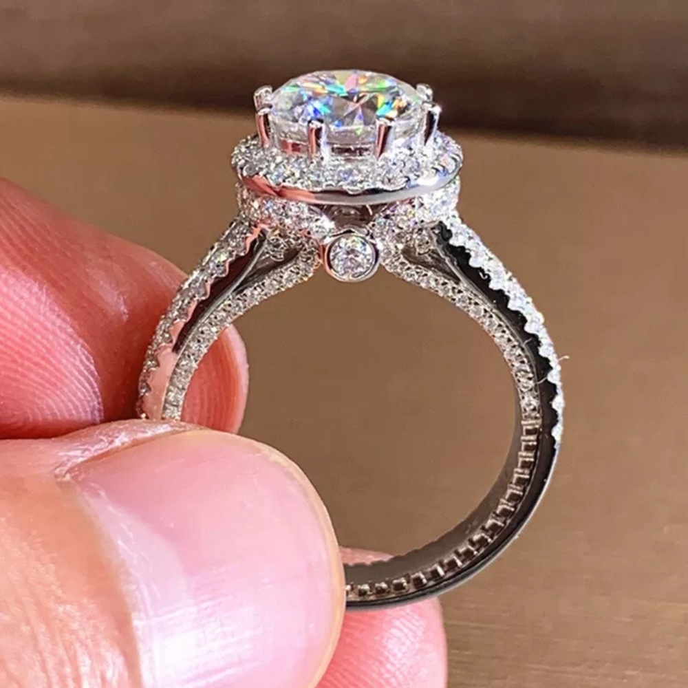 NEW 925 Sterling Silver Round Diamond Cubic Zirconia Ring - Picture 5 of 9